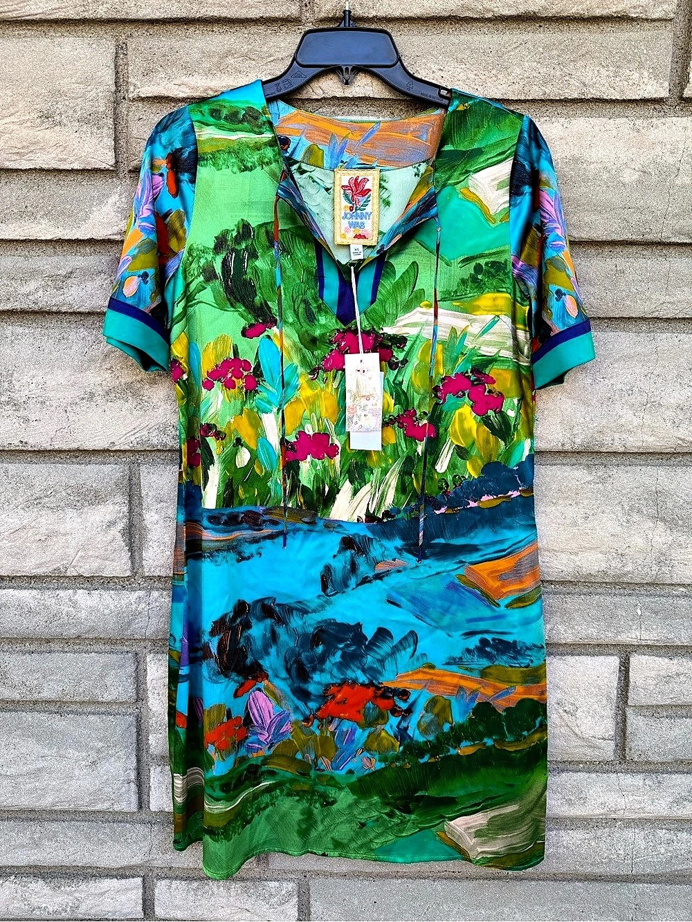 Johnny Was Roseum Dress - Torenia Floral Mini Dress in Green & Blue XS